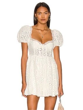 For Love And Lemons Becca Mini Dress in White Eyelet